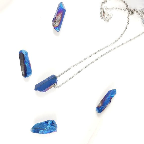 Crystal Quartz Dainty Pink Blue or Amber Necklace - Picture 2 of 4